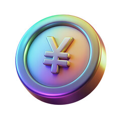 Obraz premium Holographic Chinese yuan coin saving bank for deposit banking of investment and dividend concept. 3D icon with transparent PNG background