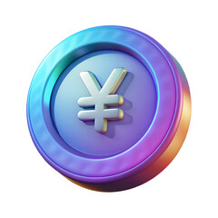 Obraz premium Holographic coin of one Chinese yuan. 3D icon with transparent PNG background. Golden money, token