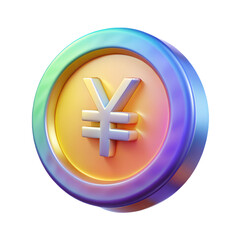 Obraz premium Holographic Chinese yuan coin cash money. 3D icon with transparent PNG background 