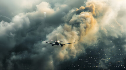 Fototapeta premium A plane is flying through a stormy sky