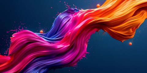 Vibrant Swirl of Colorful Paint Streaks Against Dark Blue Background - Artistic Abstract Digital Art Depicting Dynamic Motion and Fluidity