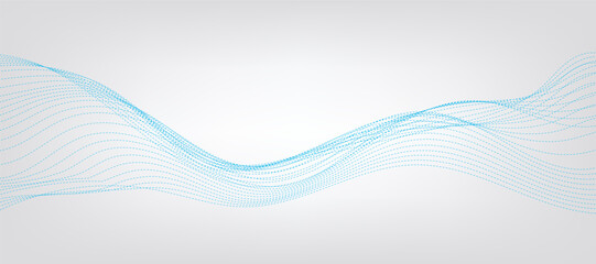 Vector abstract background with dynamic blue waves, lines and particles.	
