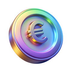 Holographic Euro coin cash money. 3D icon with transparent PNG background