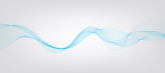 Vector abstract background with dynamic blue waves, lines and particles.	

