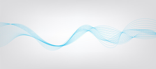 Vector abstract background with dynamic blue waves, lines and particles.	

