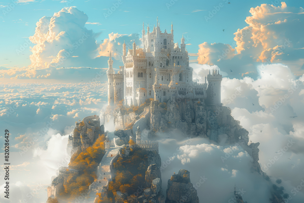 Poster building castles in the sky, where dreams soar high above the clouds. generative ai.