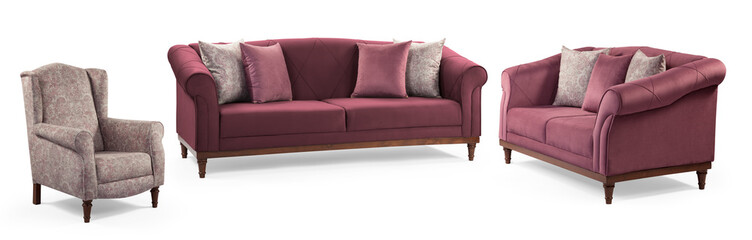 Modern furniture set isolated on white background .