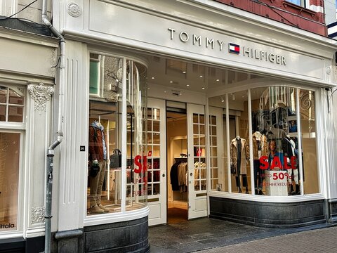 The Hague, netherlands - january 23 2023: store front and sign of a store of tommy hilfiger clothing and fashion store
