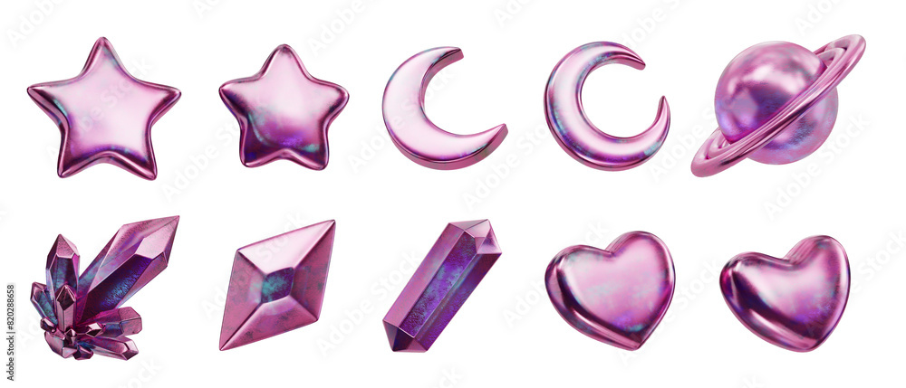 Poster holographic element set pack isolated background 3d rendering