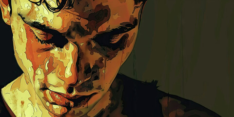 Harsh reality A young man struggle with drug addiction. Sores and drugs. Down and depressed.