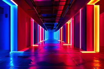  ultraviolet light washes over an empty night club corridor its interior pulsating with the energy