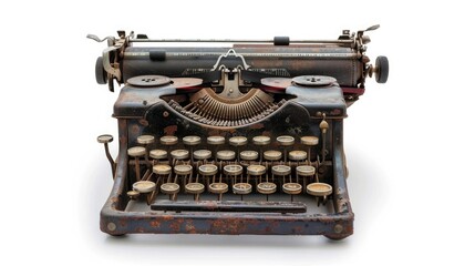 old typewriter isolated on white background realistic