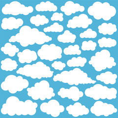 Multiple cloud shapes on a blue sky background during the day. Vector illustration