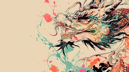 Vibrant Dragon Illustration in Abstract Splatter Art Style