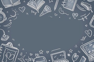 Creative school supplies doodle on gray background, ideal for education and learning themes