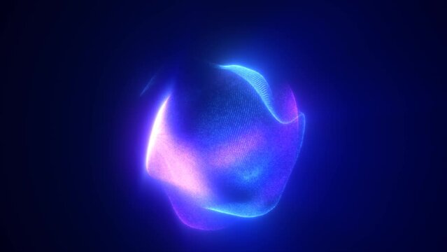 Blue purple energy magic sphere round high-tech digital ball core of light rays waves lines and energy particles. Abstract background. Video in high quality 4k, motion design