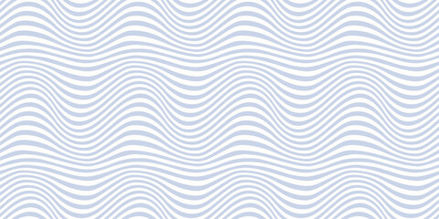 Groovy vector seamless pattern with curved lines, wavy stripes, fluid shapes. Abstract blue and white distorted background. Dynamical rippled texture, 3D effect, illusion of movement. Repeated design