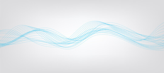 Vector abstract background with dynamic blue waves, lines and particles.	
