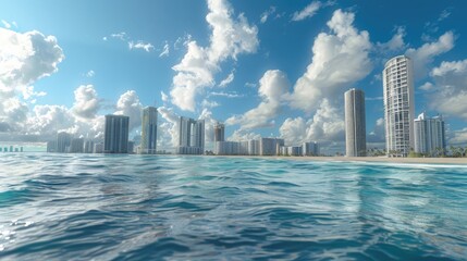 Panoramic view of Miami's Sunny Isles Beach and Aventura, a sunny destination in Florida....