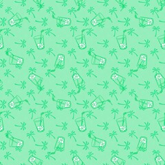 Obraz premium Cartoon seamless cocktails and palms pattern for wrapping paper and fabrics