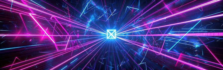 Fototapeta premium pink blue neon lines, geometric shapes, virtual space, ultraviolet light, 80's style, retro disco, fashion laser show, abstract background
