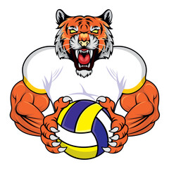 volleyball mascot tiger vector illustration design