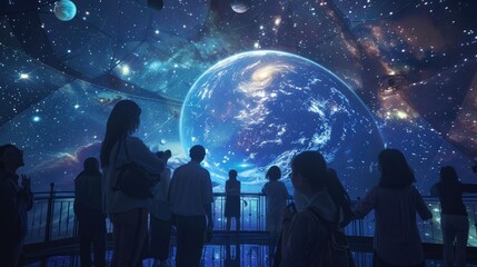 planetarium with a 360-degree view of the night sky, showing high-resolution projections of celestial bodies and constellations, with visitors gazing in awe, capturing the magic of astrology and the u