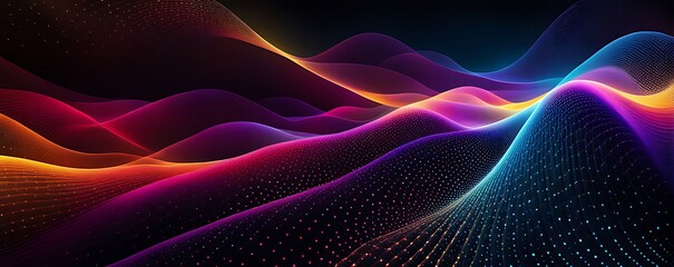 Obraz premium Abstract Digital Landscape with Flowing Waves of Dots: Ideal for AI, Neural Networks, Data Transmission, and Scientific Research