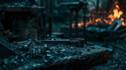 Blacksmith's Forge: Old Wrench Resting on Coals