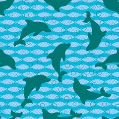 Naklejka premium Summer cartoon print animals seamless dolphin pattern for wrapping paper