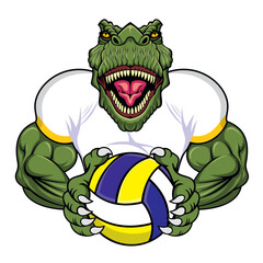 volleyball mascot dinosaur vector illustration design