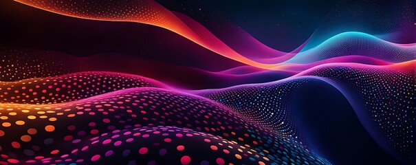 Fototapeta premium Abstract Digital Landscape with Flowing Waves of Dots: Ideal for AI, Neural Networks, Data Transmission, and Scientific Research