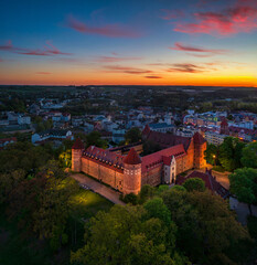 Aerial scenery with the Teutonic Castle in Bytow, a former stronghold for Pomeranian dukes at...