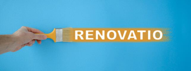The symbol of renovation and repair in the house is the text renovation on the