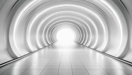 White background 3D room light abstract space technology tunnel stage floor. Empty white future 3D neon background studio futuristic corridor render modern interior silver road black wall design ... S