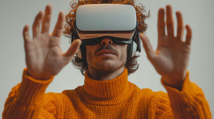 portrait of an amazed guy using a virtual reality