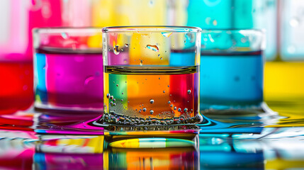 multicolored glass beakers background