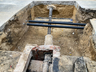 Baustelle für ein Hausanschluss an das Fernwärmenetz, Deutschland