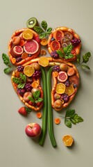 Fototapeta premium 3D illustration of a pair of kidney made of fruits and vegetables. Conceptual 3d illustration with copy space.