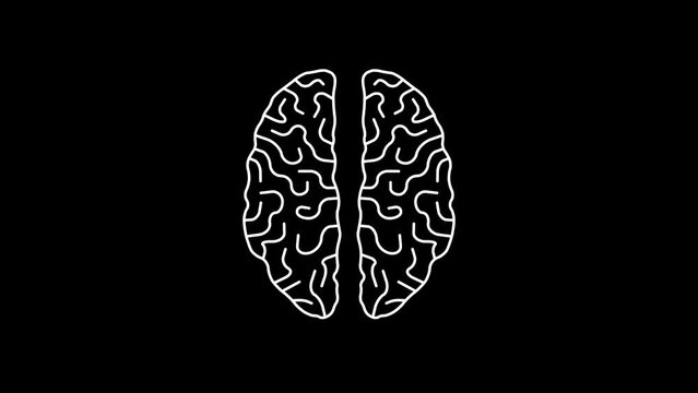 White linear brain animation appears on black screen.
