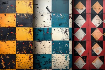 A bird perched on a checkered floor