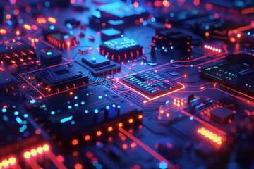 Fototapeta premium Close up of circuit board showing various electronic components