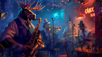 Obraz premium Man Playing Saxophone in Jazz Band