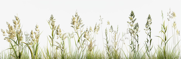 3d render of tall grasses, different angles, white background.