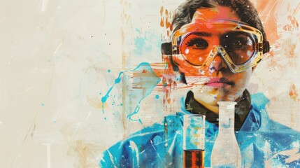 A young scientist wearing goggles is working in a laboratory. AIGZ01