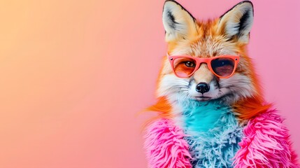 派手な洋服とサングラスをかけたキツネ
