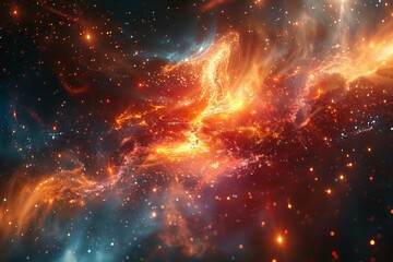 A close up of a bright orange and blue galaxy with stars