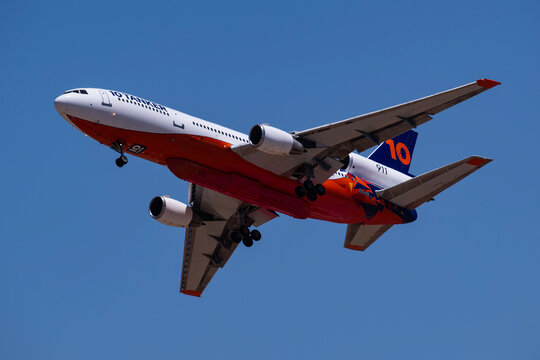 Williams Gateway Airport 5-19-2024 Mesa, AZ USA.. 10 Tanker Corp. McDonnell Douglas DC10-30 N17085 departing Williams Gateway for Air Tanker support of the Wildcat fire north of Phoenix