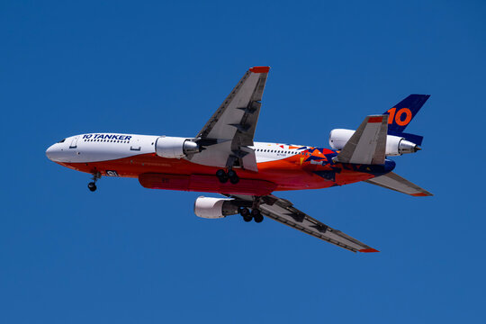 Williams Gateway Airport 5-19-2024 Mesa, AZ USA.. 10 Tanker Corp. McDonnell Douglas DC10-30 N17085 departing Williams Gateway for Air Tanker support of the Wildcat fire north of Phoenix