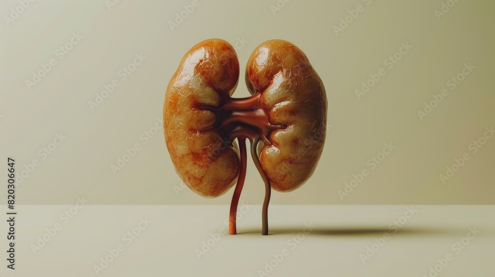 Wall mural 3d illustration of healthy kidney in plain background.